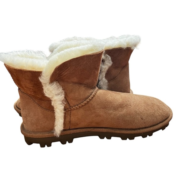 Kirkland Signature Wedge Boots Women 7‎ Genuine Sheepskin Shearling Short Tan - Picture 1 of 11